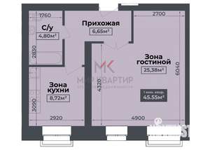 1-к квартира, вторичка, 46м2, 2/4 этаж