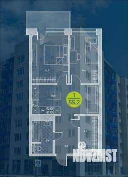Студия квартира, вторичка, 55м2, 4/9 этаж