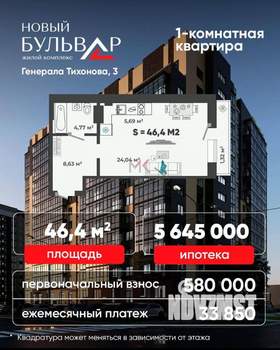 1-к квартира, вторичка, 47м2, 10/13 этаж