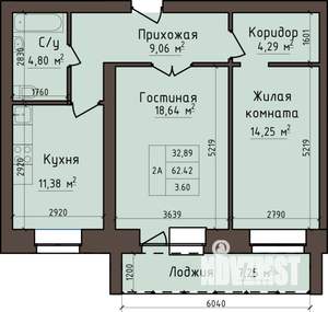 2-к квартира, строящийся дом, 66м2, 5/5 этаж