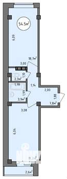 1-к квартира, строящийся дом, 55м2, 4/9 этаж