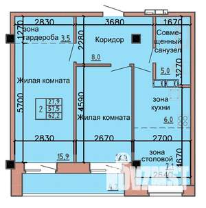 2-к квартира, строящийся дом, 60м2, 7/9 этаж