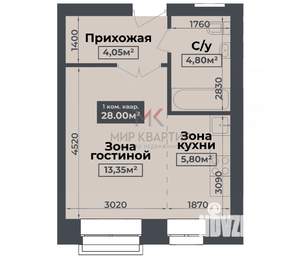 Студия квартира, вторичка, 28м2, 3/4 этаж