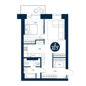 1-к квартира, строящийся дом, 62м2, 4/9 этаж