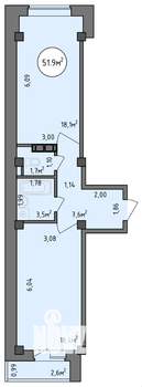 1-к квартира, строящийся дом, 53м2, 3/9 этаж