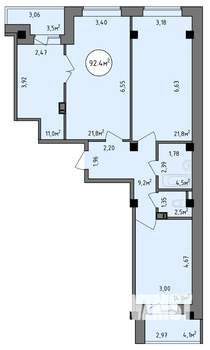 3-к квартира, строящийся дом, 92м2, 7/9 этаж