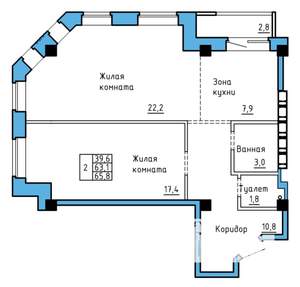 2-к квартира, строящийся дом, 64м2, 2/9 этаж