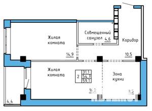 2-к квартира, строящийся дом, 57м2, 4/9 этаж