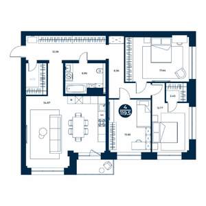 3-к квартира, строящийся дом, 120м2, 3/9 этаж
