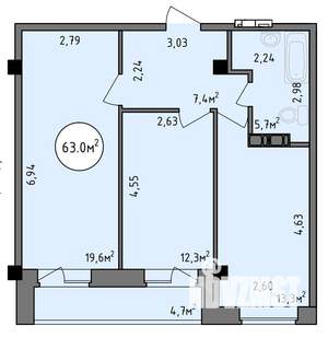 2-к квартира, строящийся дом, 63м2, 5/9 этаж