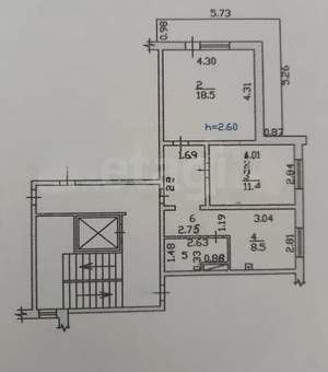 2-к квартира, вторичка, 50м2, 5/9 этаж