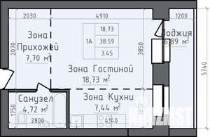 1-к квартира, строящийся дом, 42м2, 4/5 этаж