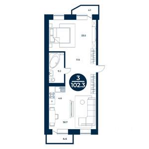 3-к квартира, строящийся дом, 102м2, 4/9 этаж
