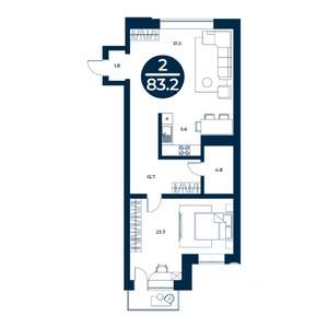 2-к квартира, строящийся дом, 83м2, 7/9 этаж