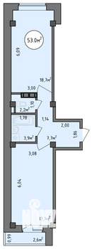 1-к квартира, строящийся дом, 53м2, 5/9 этаж