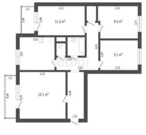 4-к квартира, вторичка, 65м2, 3/9 этаж
