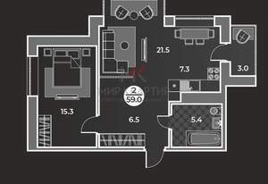2-к квартира, вторичка, 59м2, 4/9 этаж