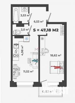 2-к квартира, вторичка, 48м2, 12/13 этаж