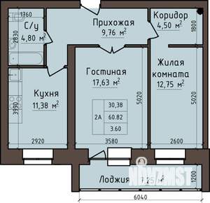 2-к квартира, строящийся дом, 64м2, 5/5 этаж