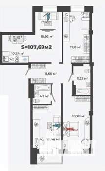 3-к квартира, строящийся дом, 108м2, 3/13 этаж