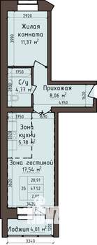 2-к квартира, строящийся дом, 50м2, 5/5 этаж