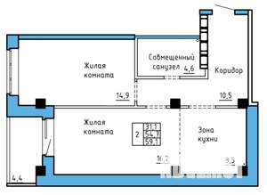 2-к квартира, строящийся дом, 57м2, 6/9 этаж