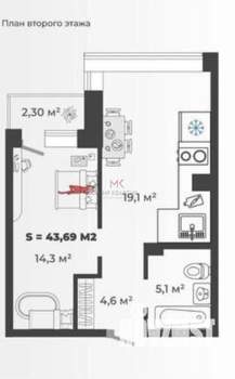 2-к квартира, вторичка, 44м2, 4/13 этаж