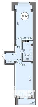1-к квартира, строящийся дом, 54м2, 5/9 этаж
