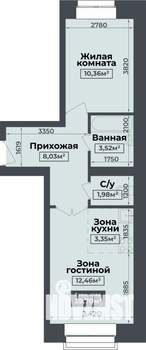 2-к квартира, строящийся дом, 40м2, 1/4 этаж