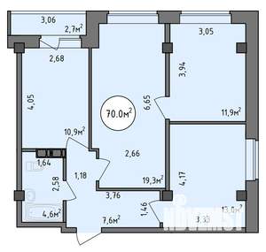 3-к квартира, строящийся дом, 70м2, 1/9 этаж