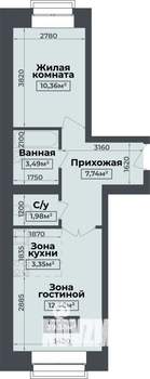 2-к квартира, строящийся дом, 39м2, 3/4 этаж