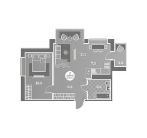 2-к квартира, строящийся дом, 59м2, 5/9 этаж