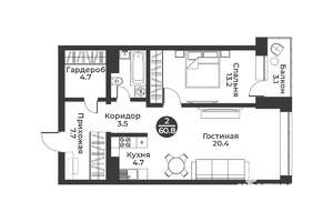 2-к квартира, строящийся дом, 61м2, 9/9 этаж