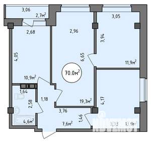 3-к квартира, строящийся дом, 70м2, 4/9 этаж