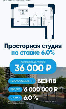 Студия квартира, вторичка, 36м2, 3/16 этаж