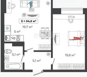 2-к квартира, сданный дом, 55м2, 4/6 этаж