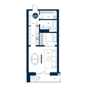1-к квартира, строящийся дом, 60м2, 8/9 этаж