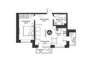 2-к квартира, строящийся дом, 57м2, 7/9 этаж