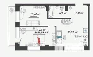 2-к квартира, строящийся дом, 57м2, 2/13 этаж