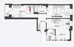 3-к квартира, строящийся дом, 79м2, 2/13 этаж