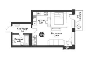 1-к квартира, строящийся дом, 49м2, 2/9 этаж
