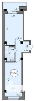 1-к квартира, строящийся дом, 56м2, 3/9 этаж