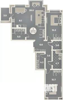 3-к квартира, вторичка, 97м2, 6/9 этаж