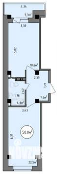 1-к квартира, строящийся дом, 59м2, 1/9 этаж