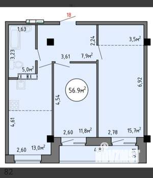 2-к квартира, вторичка, 57м2, 5/9 этаж