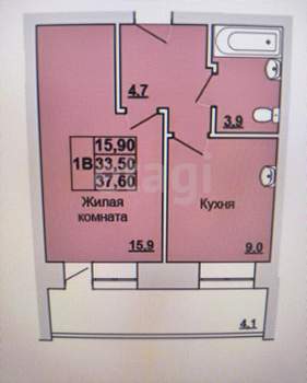 1-к квартира, вторичка, 38м2, 4/7 этаж