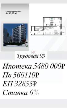 1-к квартира, вторичка, 43м2, 2/9 этаж