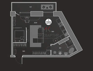 1-к квартира, вторичка, 48м2, 8/9 этаж