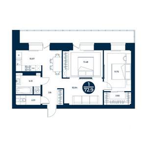 2-к квартира, строящийся дом, 73м2, 9/9 этаж