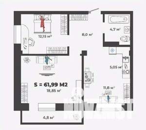2-к квартира, строящийся дом, 62м2, 5/13 этаж
